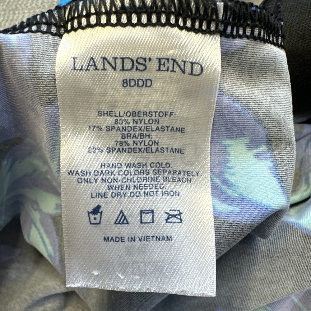 Lands End Tankini Top 8DDD Black Blue Floral Swim Top Built-In Bra Swimsuit‎ - Picture 2 of 9